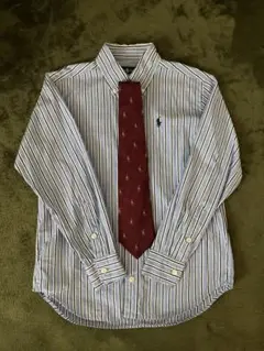 Ralph Lauren ストライプ長袖シャツ＆刺繍ネクタイセット 140