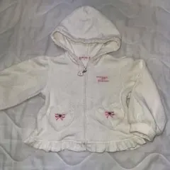 mezzo piano 90 メゾピアノ　タオル地　パーカー　白　ハート　リボン