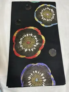 黒 花柄 袋帯 梅 金糸