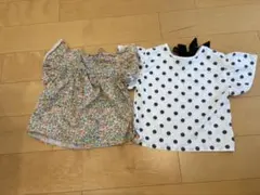 バックリボンデザイントップス ブラウス ドット 花柄 130cm 2点セット