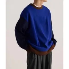 LOGAN ローガン 別注 カラーブロック クルーネック ニット セーター 青