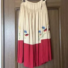 ヴィンテージ フレアスカート 花刺繍