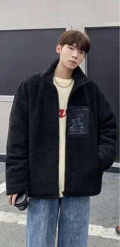 セール価格　新入荷　男女兼用　リラックスボアフリースポッケプリントジャケット