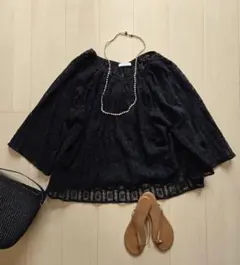 美品☆ジャーナルスタンダード レースブラウス バックボタン 腕透け感 