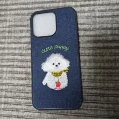 デニム刺繍犬デザインiPhone 16 pro max ケース