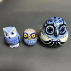 ふくろう 置物 3体セット 陶器製 - メルカリ