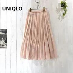 【ユニクロ】 レディース S シフォンプリーツスカート ピンク ロング 裏地付