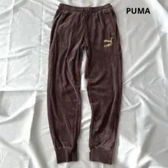 PUMA ベロア トラックパンツ パープル L 刺繍ロゴ