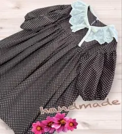 ふんわり袖のワンピース・つけ襟付き 120サイズ ハンドメイド