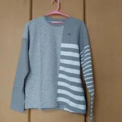 グレー ストライプ 長袖カットソー