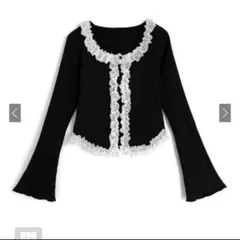 レースフリルトップス[dk1564] グレイル　GRL 黒　ニット　SHEIN