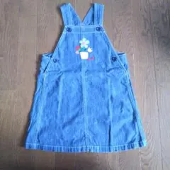 MIKI HOUSE デニム ジャンバースカート 花刺繍