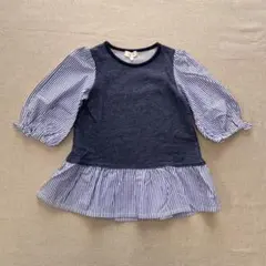 サイズ100 重ね着風チュニック　七分袖　ネイビー　ストラップ