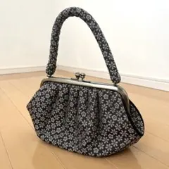 高級 印傳屋 池田屋 和柄 ハンドバッグ 花柄 ネイビー 青 和装バッグ 