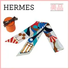 ブラック❤︎エルメス　ツイリー　パラード・アン・ファンファーレ　馬柄　リバーシブル ブラック エルメス ツイリー パラード•アン•ファーレ 馬柄