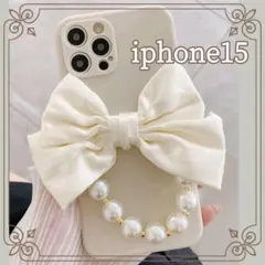 iphone15ケース ハンドストラップ付き ソフトケース リボン パール 韓国