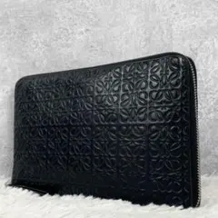 美品 ロエベ レザー クラッチバッグ 長財布 リピートアナグラム ブラック