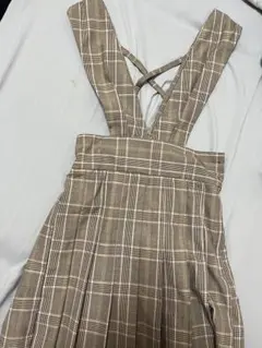 チェック柄クロスストラップスカート　サスペンダー付き