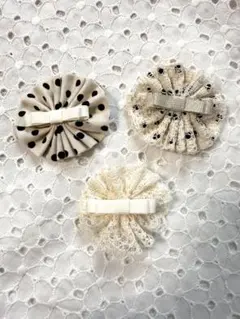 ベビーヘアクリップセット3個ドット×レース　女の子