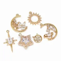 【2個】高品質 14KGF ジルコニア チャーム カン付き 星 月 ハンドメイド