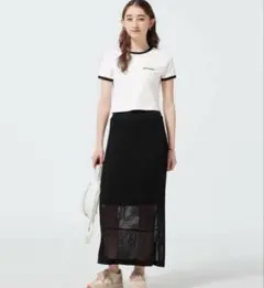 【美品】GU メッシュナローニットスカート L ブラック サイドスリット 透け感