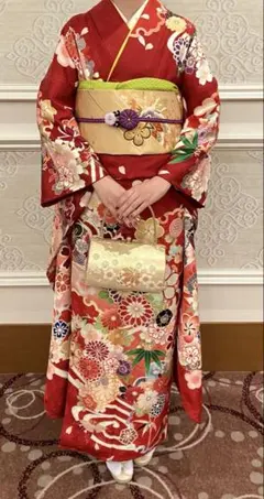 成人式・卒業式★京都きもの友禅★ 赤★振袖フルセット★豪華古典柄★極美品★袴無しのサムネイル