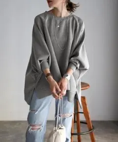 【試着のみ】BONJOUR SAGAN ストレッチ ドルマン トレーナー グレー