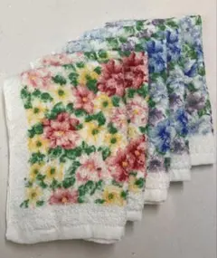 おしぼりタオル　花柄　赤　青　５枚入り 綿100%