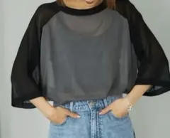 mysa closet 田中里奈　袖配色シアーニットプルオーバー