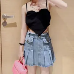 【新品未使用】プリーツデニムスカート 160サイズ