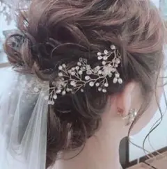 シルバー 小枝 パール ビジュー ブライダル ヘッドドレス アクセサリー