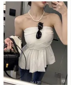QUNG ギャザリングスワンベアTOP ホワイト 新品 送料込み