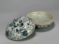 清時代 康熙年製 青花 鸡爪纹 人物缸 鉢 陶磁器 時代物 骨董品 旧家