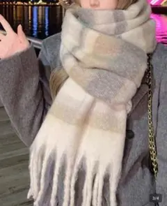 チェック柄ウール混紡マフラー