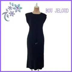 【Bou Jeloud】ワンピース 膝丈 黒 ニット リブ ウエスト調整可