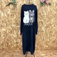 SG3068 ジェラートピケ　ツインキャットジャガードワンピース　ネイビー