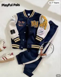 新品 7Y カレッジ風セットアップ 上下セット ネイビー