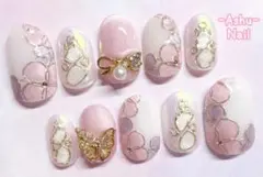 25】ピンク　パープル　ゴールド　フラワー　花　マグネット　蝶　春　ネイルチップ