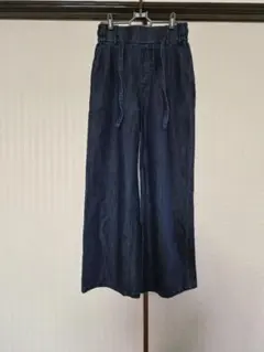 ダークブルー ★ワイドデニムパンツ ★ウエストゴム