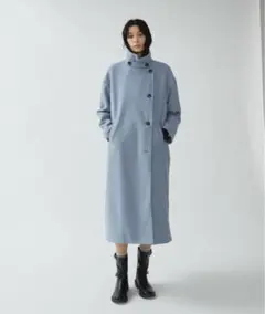 スタンドカラー　3way ライトブルー ボタン付き ロングコート