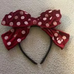 ベロアリボンカチューシャ　ミニーマウス　赤ドット