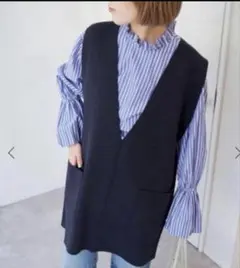 Spick & Span スピックアンドスパン ロング ニットベスト　ネイビー