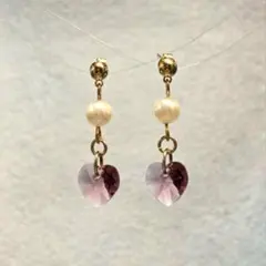 ピアス イヤリング ハート型　ガラス　チャーム　パール　[4]