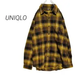 【ユニクロ】フランネルチェックシャツ ネルシャツ 長袖シャツ ブラウン S