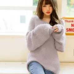 GRL grl Vネックシャギールーズニットトップス ショートカーディガン