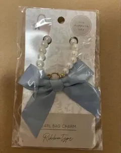 パール バックチャーム リボン ブルー 水色 サテン ライトブルー 可愛い