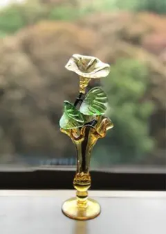 昭和レトロ 和風花器クリスタル マツガオカガラス 花瓶 グリーン 高さ