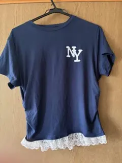 NYロゴ 半袖Tシャツ ネイビー レース裾のサムネイル