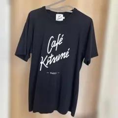 カフェキツネ 黒 ロゴ Tシャツ