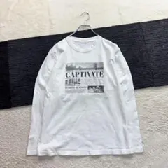 k3344 ラウンジドレス/白/フロントプリント/長袖Tシャツ/カットソーのサムネイル
